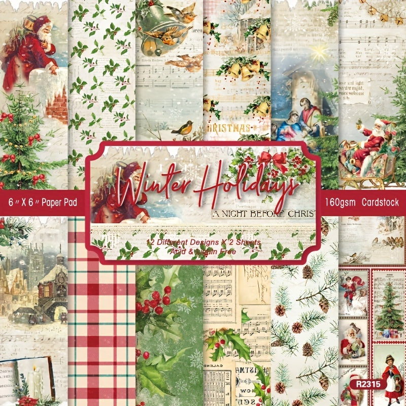 24pcs A6 Christmas Background Paper for DIY Scrapbook Photo Album Gift Box Decor
