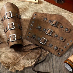 Medieval Knight & Pirate Arm Bracers Adjustable Faux Leather Armor