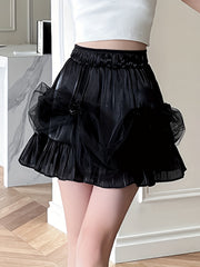 Rose Mesh Elastic High Waisted Ruffle Trim Party Skirt