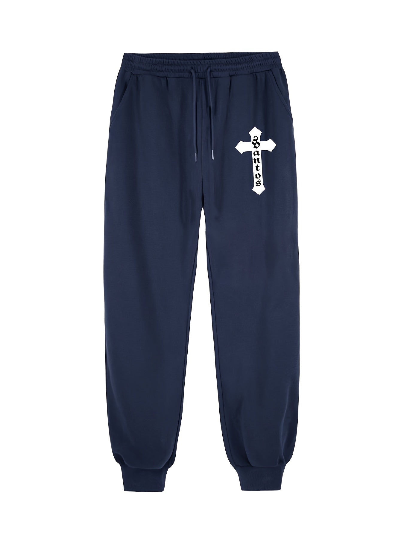 Cross Pattern Joggers Men's Casual Stretch Waist Drawstring Sports Pants