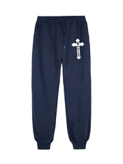 Cross Pattern Joggers Men's Casual Stretch Waist Drawstring Sports Pants