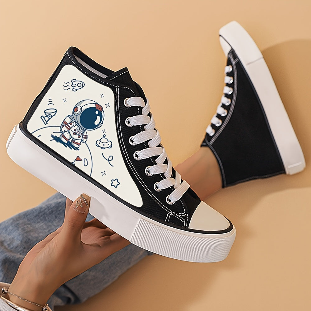 Cartoon Astronaut Print High Top Canvas Sneakers