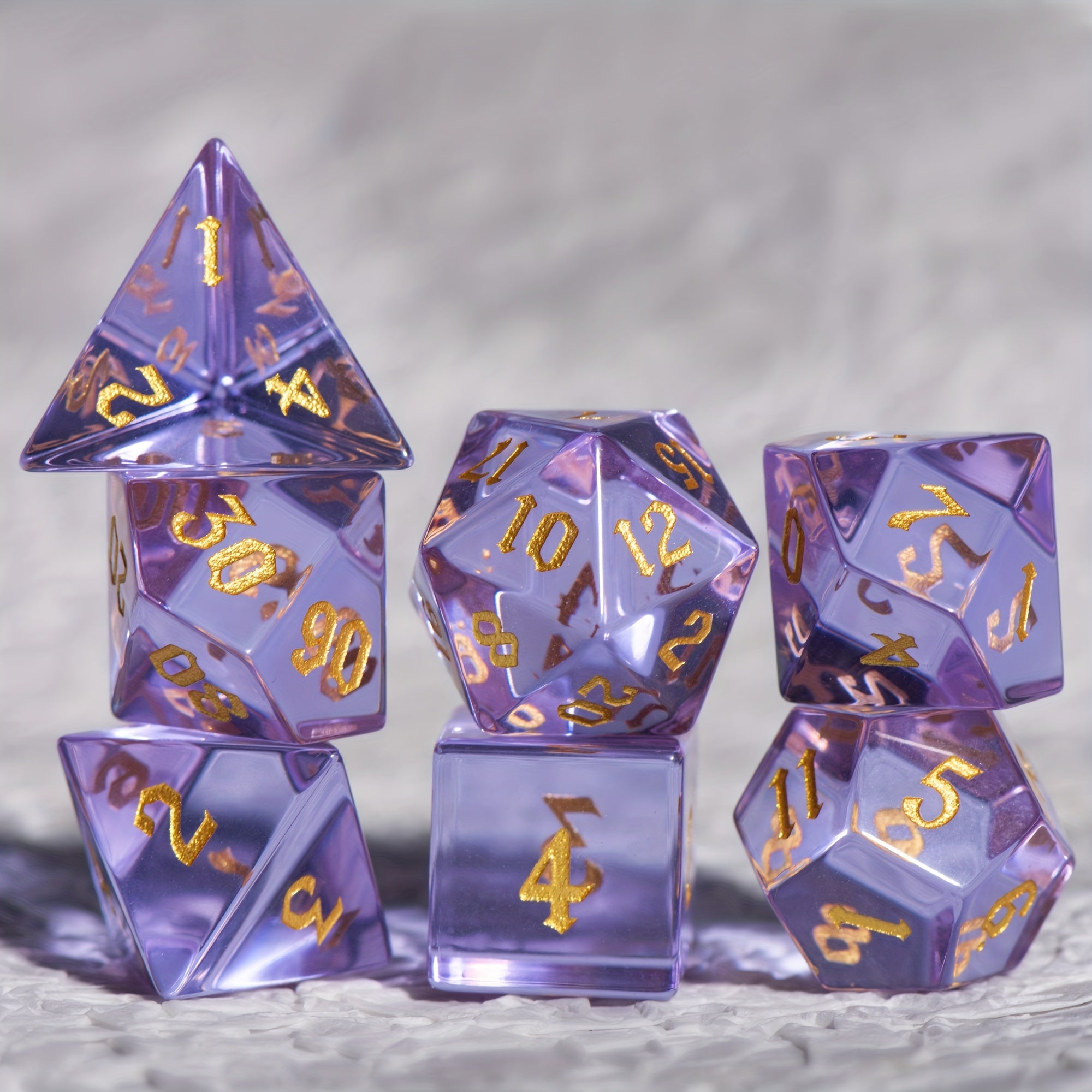 Purple Translucent Glass Gems Dice Set