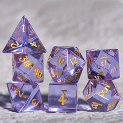 Purple Translucent Glass Gems Dice Set