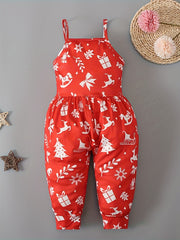 Girls' Christmas Cartoon Cami Jumpsuit Sleeveless Romper