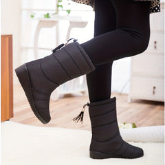 Fur Lined Snow Boots Waterproof Platform Mid Calf Chunky Heels