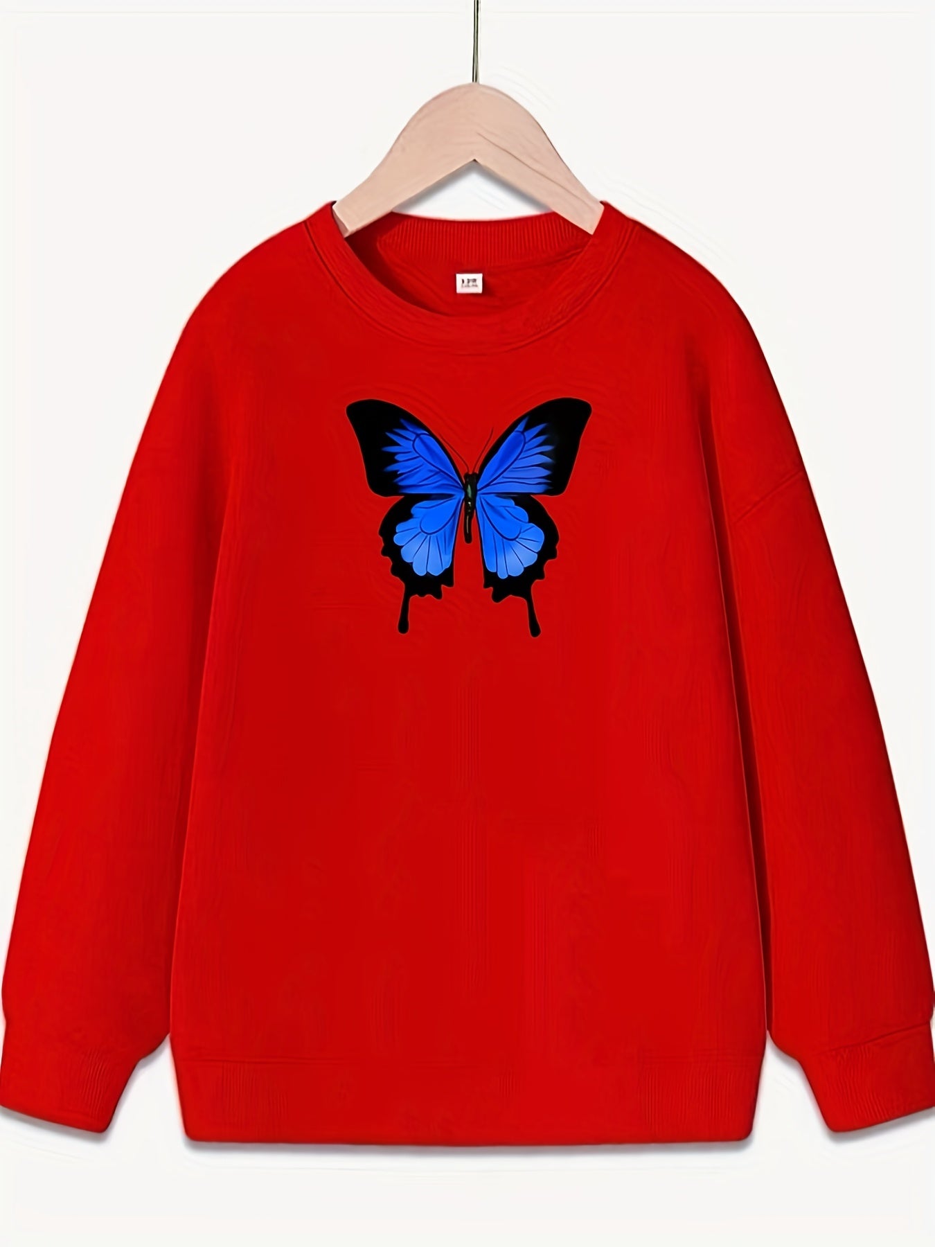 Girls Butterfly Graphic Crew Neck Sweatshirt Top Long Sleeve Pullover