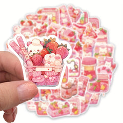 50pcs Pink Cartoon Dessert Waterproof Notebook Decorative Stickers