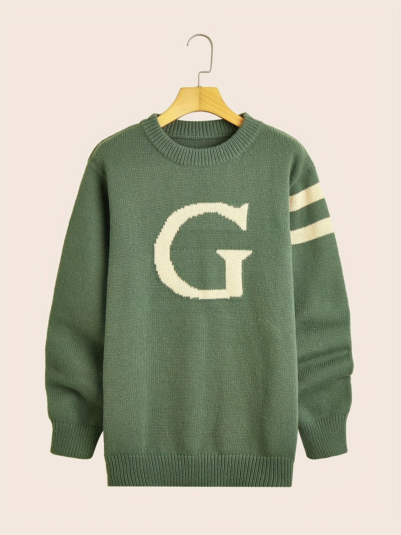 Men's ''G'' Pattern Sweater Warm Knit Pullover