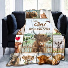 Scottish Highland Cow Flannel Blanket for Couch Bed Sofa Camping Traveling
