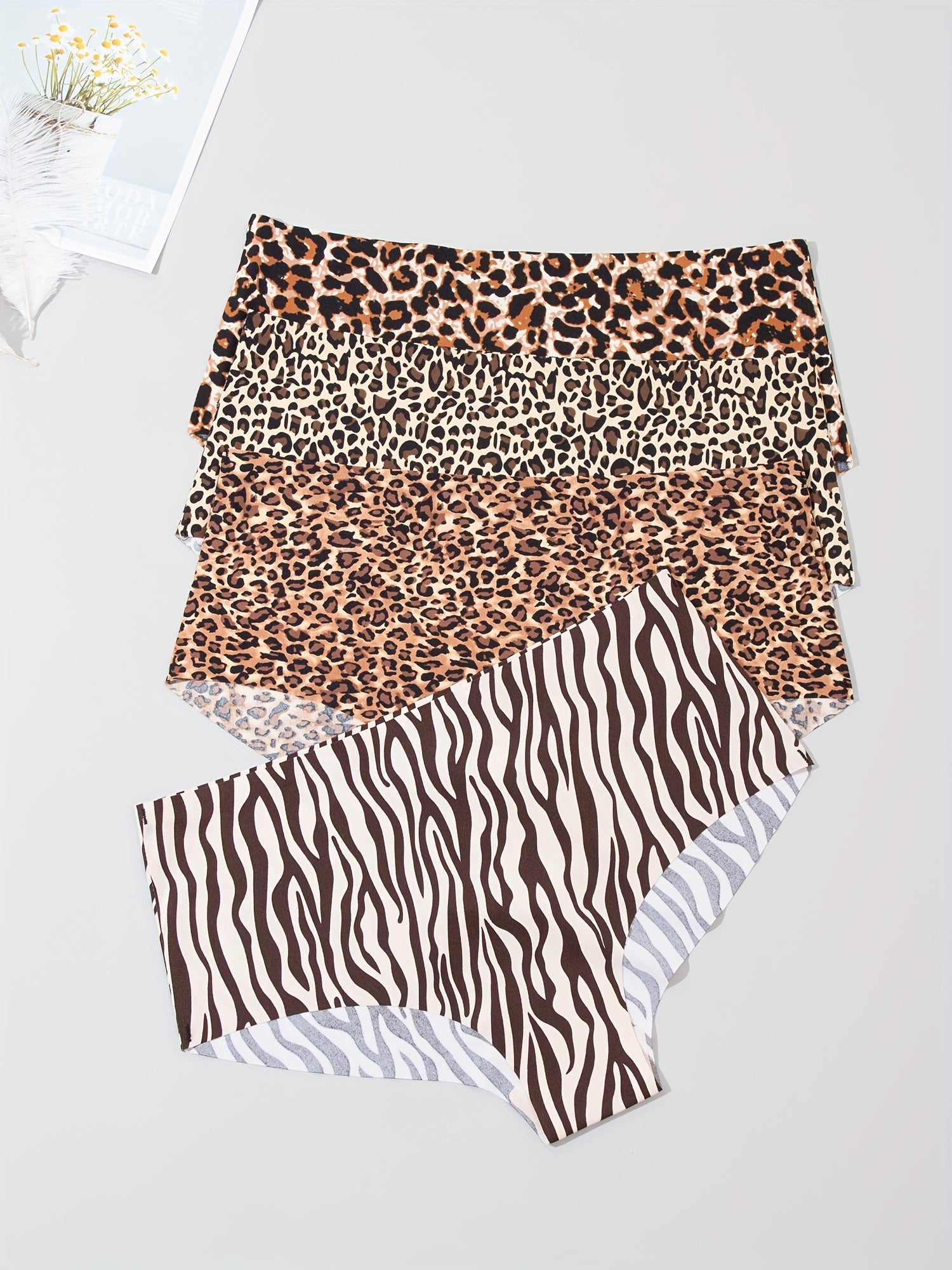 4pcs Leopard Print Panties Seamless Stretchy Women's Lingerie