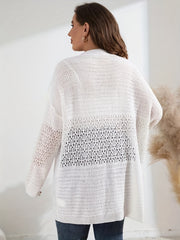 Women's Plain Pointelle Long Sleeve Open Front Knit Cardigan