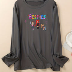 Women's Letter & Cartoon Print Long Sleeve Top