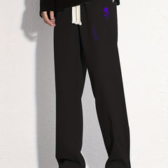 Rose Cotton Sweatpants Men's Casual Solid Loose Fit Drawstring