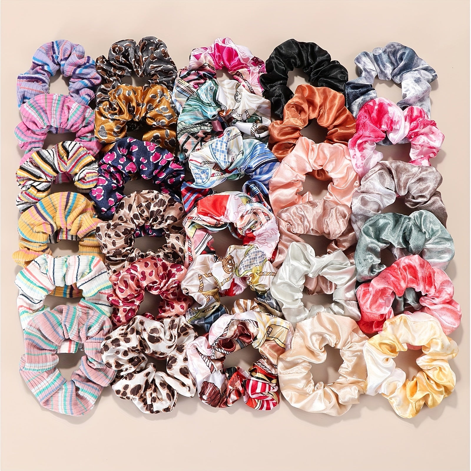 30pcs Silky Hair Tie Plaid Floral Printed Ponytail Holder for Women Girls