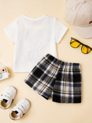 Baby Boys Bear & Bag Graphic T shirt Plaid Shorts Set