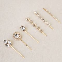 6pcs Rhinestone Hairpin Metal Golden Hair Clip Wedding Birthday Cosplay Costumes
