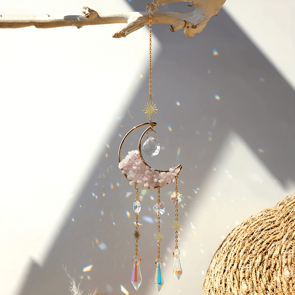 Moon Crystal Suncatcher Rose Quartz Rainbow Maker