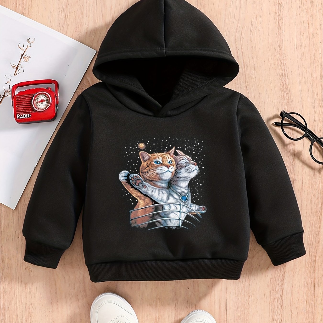 Cats Print Baby Boys Hooded Sweatshirt for Spring Fall