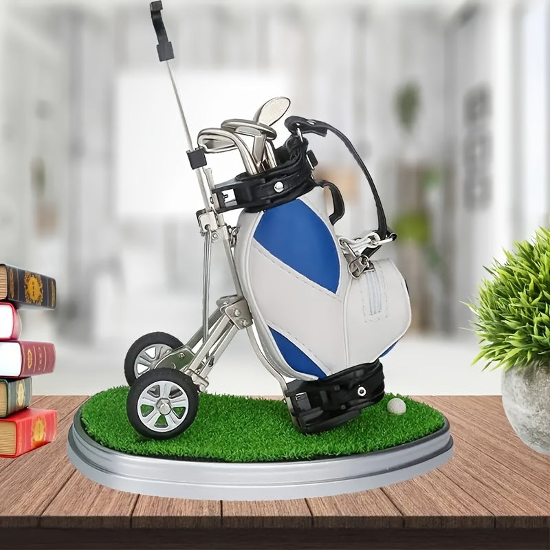 Creative Golf Cart Holder Pen Set PU Material Office Gift Ball Table Accessories