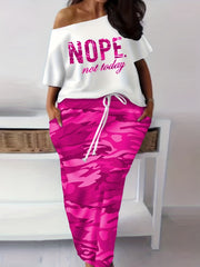Camo Print One Shoulder Top & Skirt Outfit Set