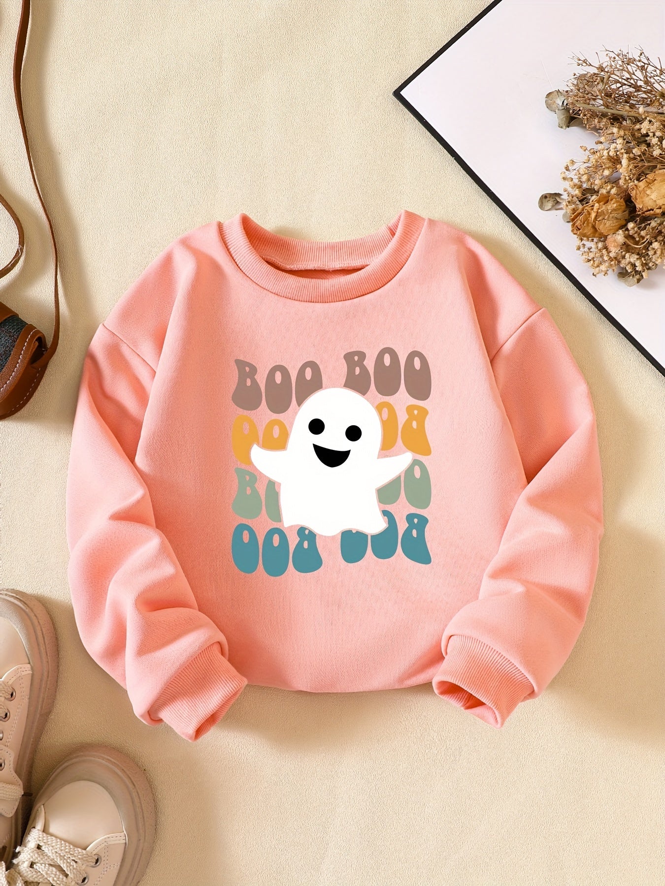 Girls Ghost Print Sweatshirt for Halloween Party