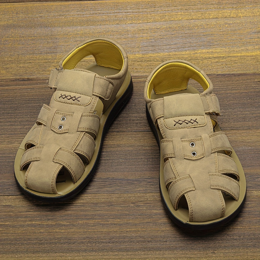 Men's Casual Solid Closed Toe Strap Sandals Outdoor Rubber Sole