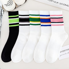 5 Pairs Women's Striped Mid Tube Socks