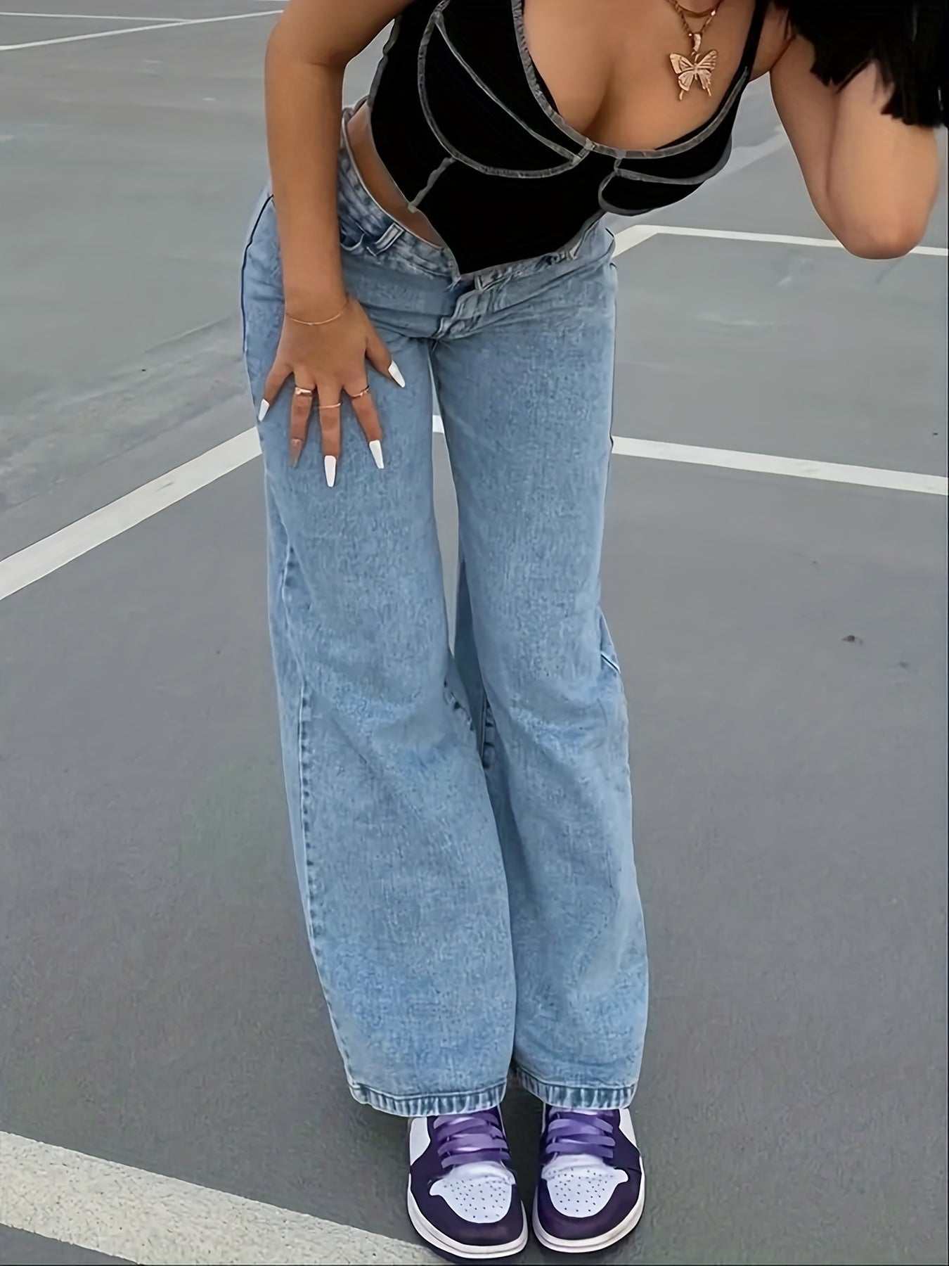 Baggy Denim Pants Women's Mid Waist Straight Jeans