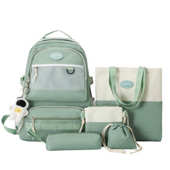 5pcs Backpack with Pendant for Teenagers Student Shoulder Bag Handbag