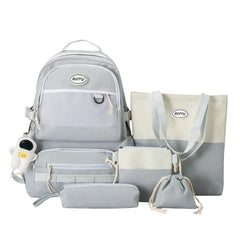 5pcs Backpack with Pendant for Teenagers Student Shoulder Bag Handbag