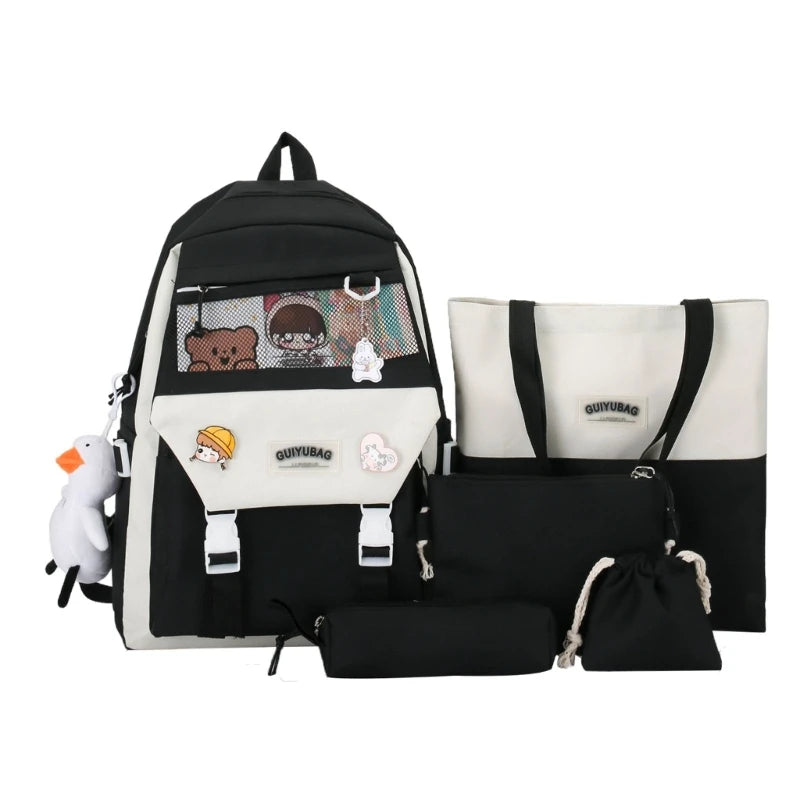 5pcs Bookbag Pocket Backpack Shoulder Bag for School