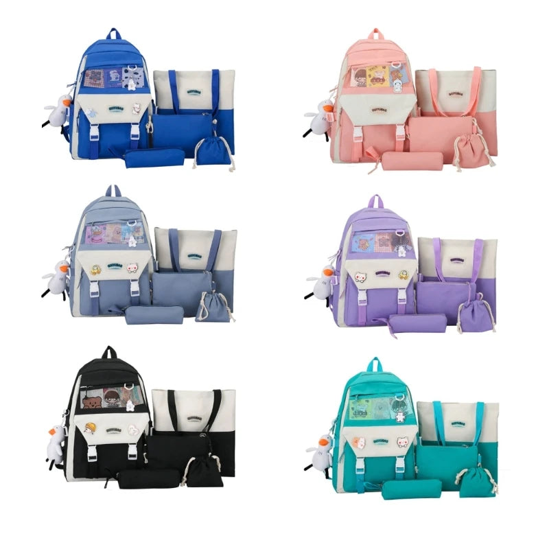 5pcs Bookbag Pocket Backpack Shoulder Bag for School