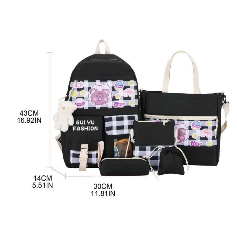 5PC School Backpack Set with Shoulder Bag Pencil CASE Drawstring Bags