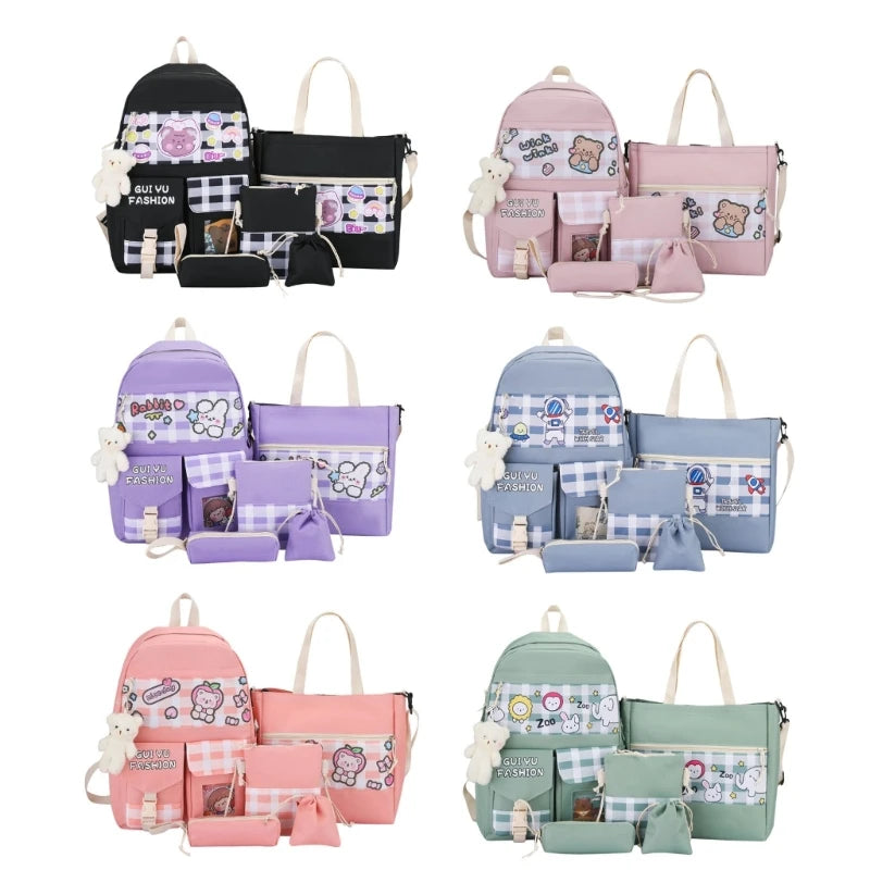5PC School Backpack Set with Shoulder Bag Pencil CASE Drawstring Bags