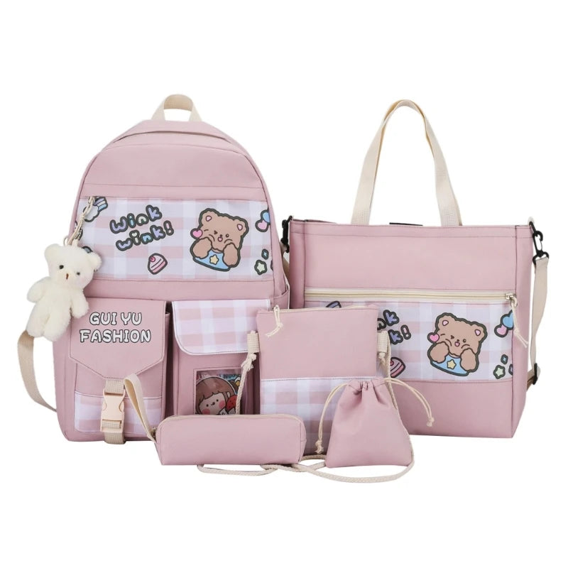 5PC School Backpack Set with Shoulder Bag Pencil CASE Drawstring Bags
