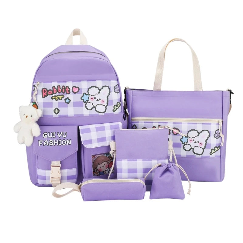 5PC School Backpack Set with Shoulder Bag Pencil CASE Drawstring Bags