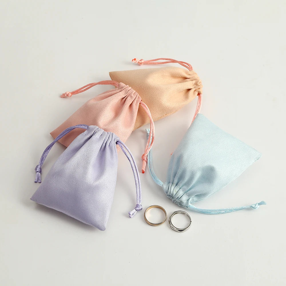 5pcs Flannel Velvet Jewelry Drawstring Bag Pouch for Christmas Wedding Favors