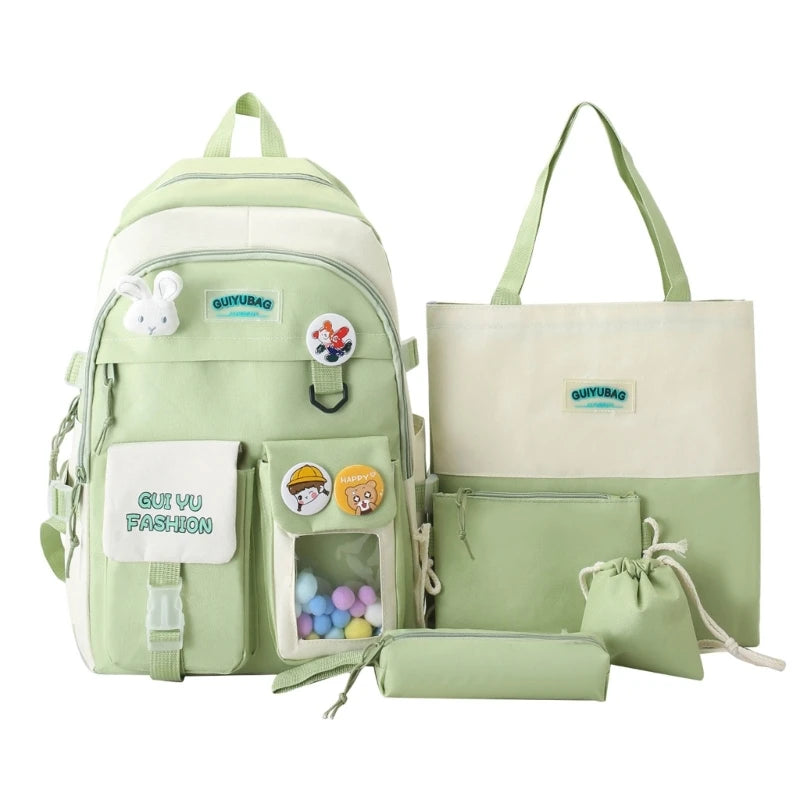 5pcs Large Capacity Backpack Set for School Bookbag for Teens Girls