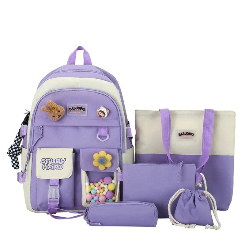 5pcs Kids School Backpack Bookbag Laptop Bag For Girls