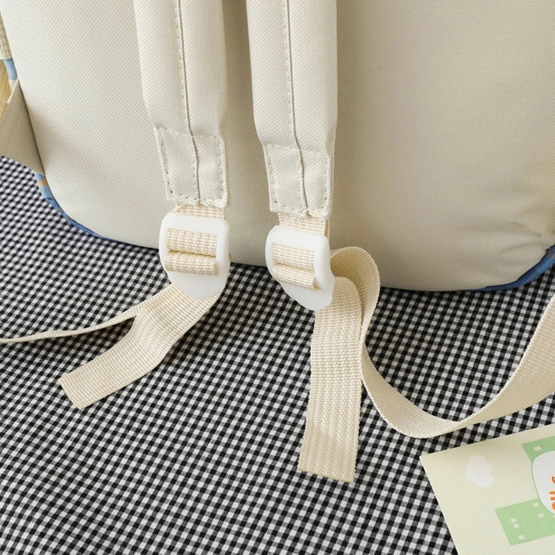 5pcs Plaid Backpack School Bookbags Handbag Shoulder Drawstring Bag