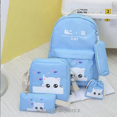 Canvas Women Backpacks Schoolbag Cat Print Rucksack For Teenager Girls