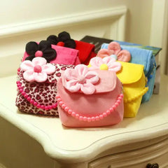 Girls Plush Crossbody Bag Bead Chain Flower Princess Handbag Purse