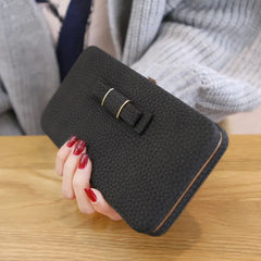 Women Long Wallet Metal Buckle Clutch Bowknot PU Purse Wristlet