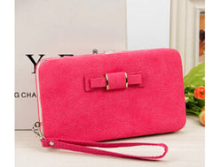 Women Long Wallet Metal Buckle Clutch Bowknot PU Purse Wristlet