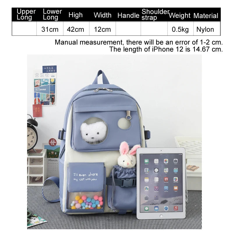6 Pcs Bear Toys Set Backpack Student Bag for Teenage Girl
