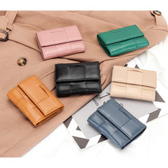 Sheepskin Woven Women's Leather Wallet Large Capacity Short Wallet