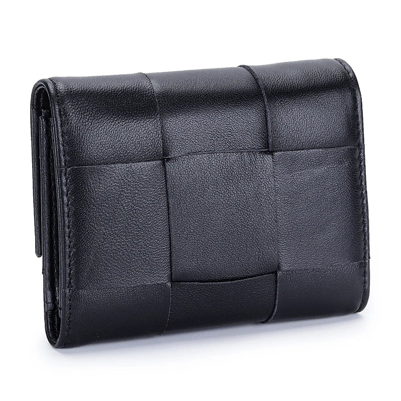Sheepskin Woven Women's Leather Wallet Large Capacity Short Wallet