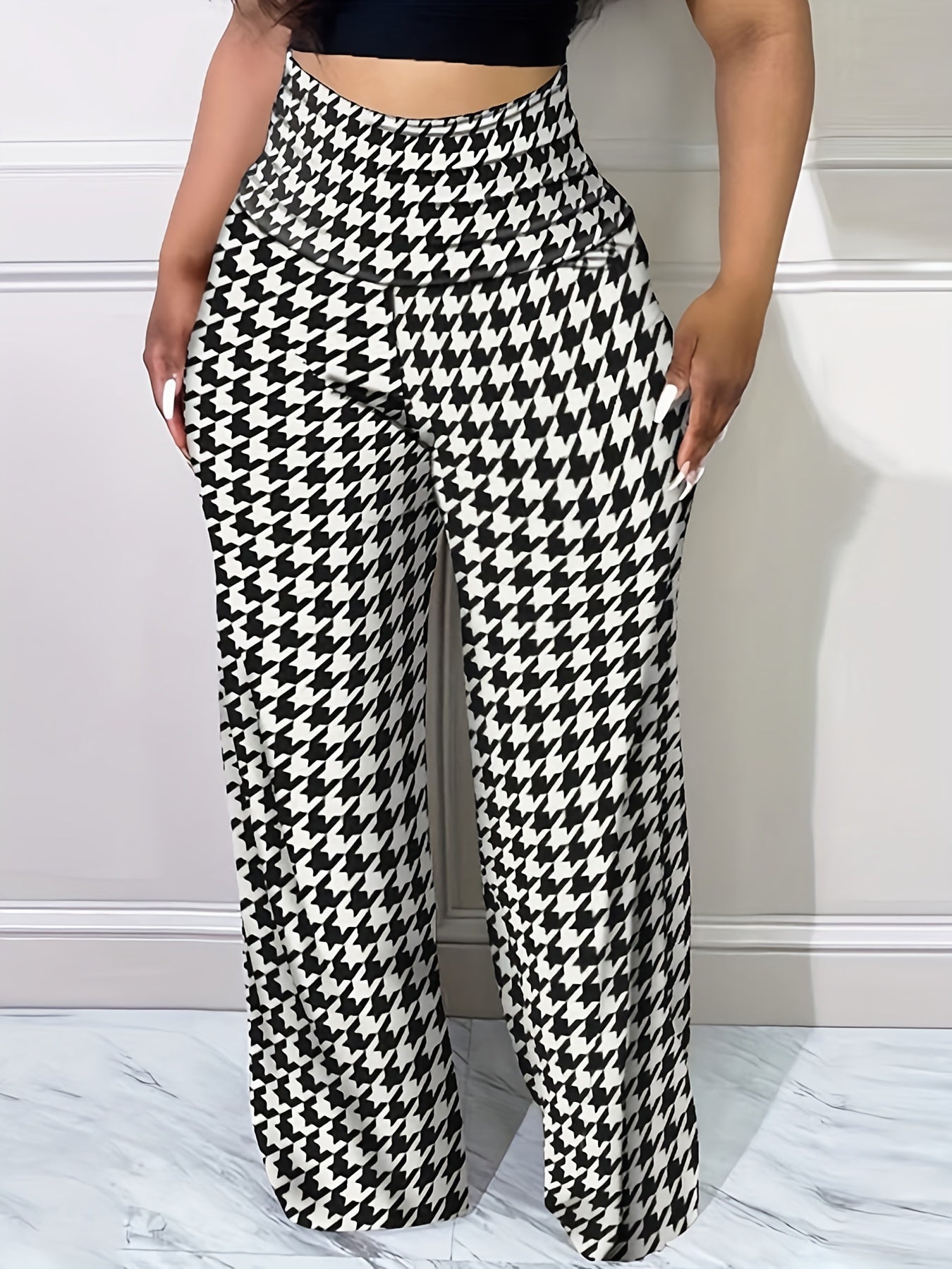 Women's Houndstooth Wide Leg Pants