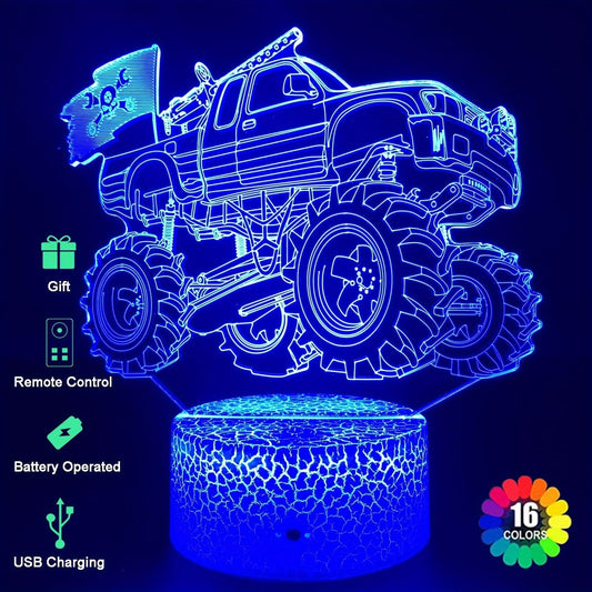 Monster Truck Night Lights 3D Lamp with USB Cable & Remote Control